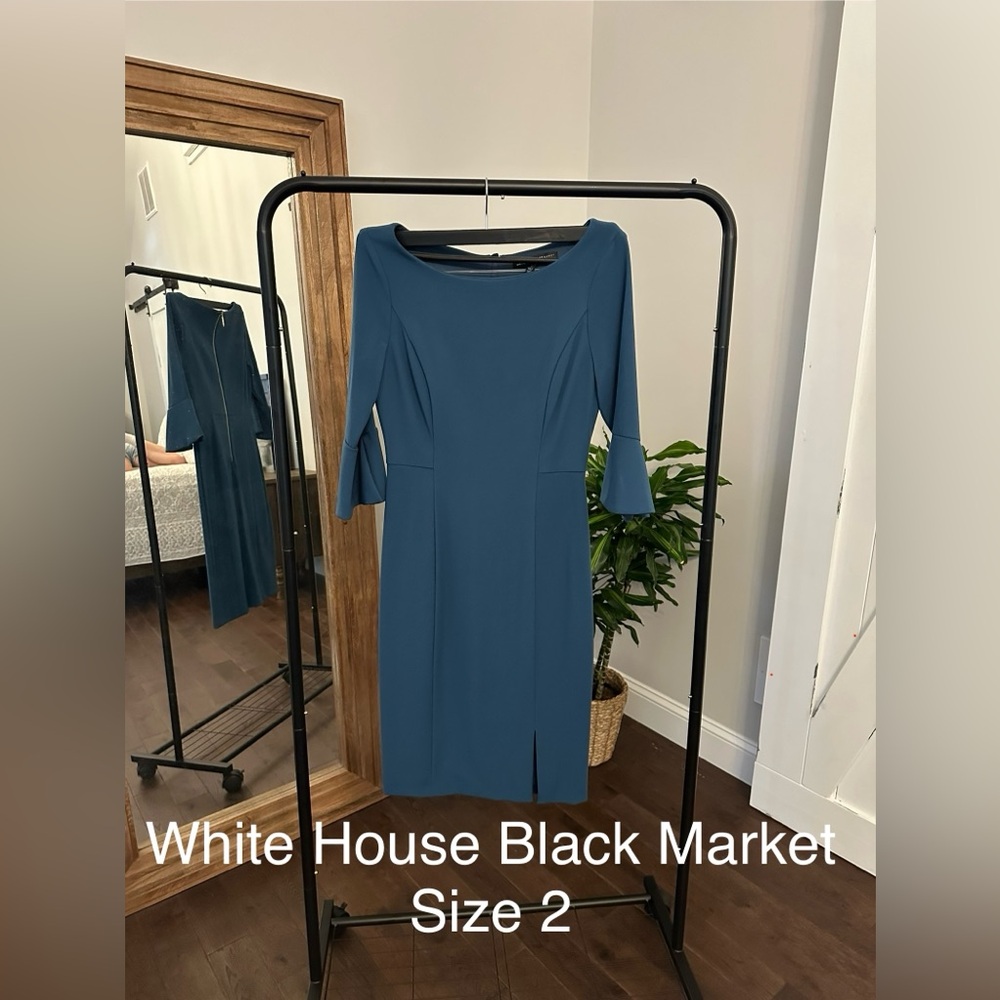 White House Black Market Teal Long Sleeve Dress